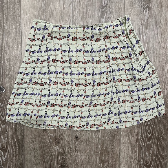 Vintage Free People Floral Green Mini Skirt - Picture 1 of 3